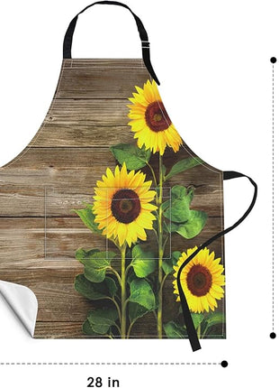 Britimes Apron Home Kitchen Cooking Baking Gardening for Women Men with Pockets Autumn Sunflowers Wooden Board Flower 32x28 inch