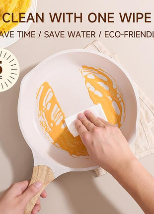 JEETEE 12.5 Inch Nonstick Frying Pan, Stone Coating Cookware, Nonstick Omelette Pan with Heat-Resistant Handle, Compatible with All Stoves (Beige)