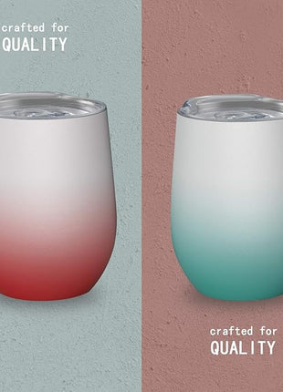 Insulated Wine Tumblers with Lid,12 oz Stainless Steel Stemless Wine Glasses Double Wall Vacuum Travel Tumbler Cup for Coffee, Drinks, Champagne, Beverage, Set of 2