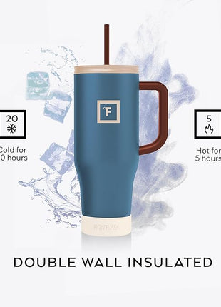 IRON °FLASK Co-Pilot Insulated Mug w/Boot, Straw & Flip Cap Lids - Cup Holder Bottle for Hot, Cold Drink - Leak-Proof - Water, Coffee Portable Travel Mug - Cream & Berries, 40 Oz