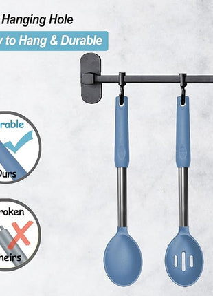 Pack of 2 Large Silicone Cooking Spoons,Non Stick Solid Basting Spoon,Heat-Resistant Kitchen Utensils for Mixing,Serving,Draining,Stirring (Starry Blue)