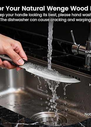 Steak Knives Set of 6, 4.8 Inch Carbon Steel Japanese Style Non-Serrated Meat Knife with Damascus Pattern, Ergonomic Full-Tang Non-Slip Wooden Handle, Thanksgiving Christmas Cooking Gifts