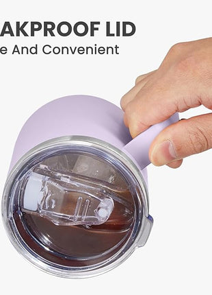 MEWAY 12oz Coffee Mug With Handle 2 Pack Bulk,Stainless Steel Insulated Travel Tumblers With Sliding Lid,Double Wall Vacuum Camping Cup for Hot & Cold Drinks Tea (Lilac&Pink,Set of 2)