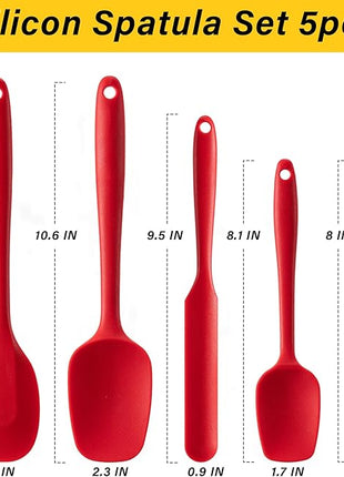 Silicone Spatula Set, 5 Piece Food Grade Rubber Spatulas for Baking, Cooking, and Mixing High Heat Resistant Non Stick Dishwasher Safe BPA-Free (RED)