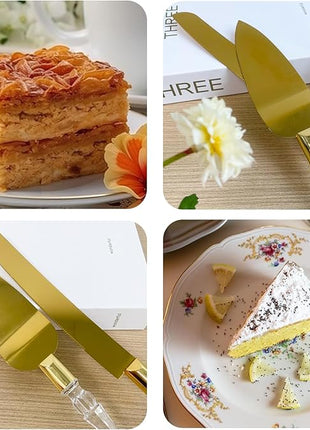 Adorox Elegant Cake Knife and Server Set - Stainless Steel with Crystal Handle - Perfect for Weddings & Anniversaries,and Special Celebrations (Gold)