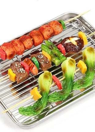 Baking Sheet with Cooling Rack (1 Cookie Sheet + 1 Baking Rack), Stainless Steel Small Baking Sheet Pan with Wire Rack, Toaster Oven Pans Size 10.4 x 8 x 1 Inch, Non-toxic & Heavy Duty & Non-stick