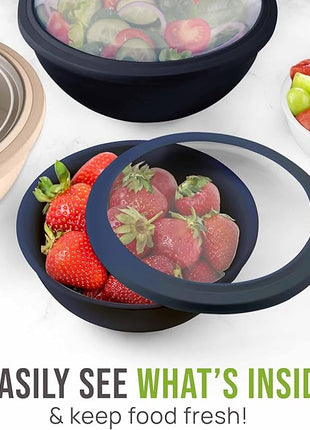 Zulay Kitchen 12 Piece Plastic Mixing Bowls with Leak-Proof Lids Set - Microwave and Freezer Safe Kitchen Mixing Bowls for Preparing, Serving and Storing - Large Nesting Bowls (Navy Ombre)