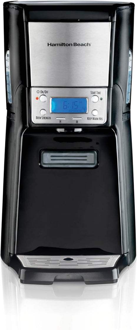 Hamilton Beach One Press Programmable Dispensing Drip Coffee Maker with 12 Cup Internal Brew Pot, Water Reservoir, Black with Chrome (48464)
