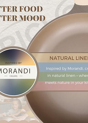 PRICUSIS Nonstick Frying Pan, 8/10/12 Inch Skillet with Stay Cool Handle, Stain/Scratch/Crack Proof, Induction Compatible & Oven Safe, Dishwasher Safe, PTFE & PFOA Free(10-Inch, Natural Linen)