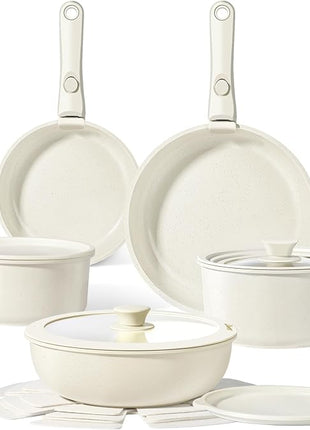 GiPP Ceramic Pots and Pans Set Non Stick, Nonstick Detachable Handle Cookware Sets, Healthy Non Toxic PFAS PFOA & PTFE Free, Dishwasher ＆Oven Safe, Induction Kitchen Pot and Pan, 15 Piece Cream