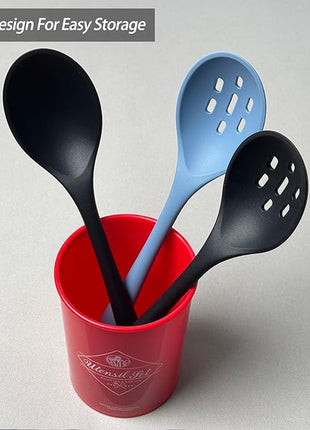 Silicone Slotted Spoons for Cooking - Extra Large Kitchen Spoons for Mixing, Serving, & Stirring - 600°F Heat-Resistant Non Stick Utensils Skimmer- Dishwasher Safe, Black