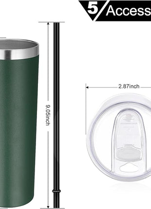 VEGOND Stainless Steel Tumblers Bulk 6 Pack, 20 oz Vacuum Insulated Skinny Tumblers with Lid and Straw, Double Wall Coffee Mug, Travel Water Cup, Dark Green