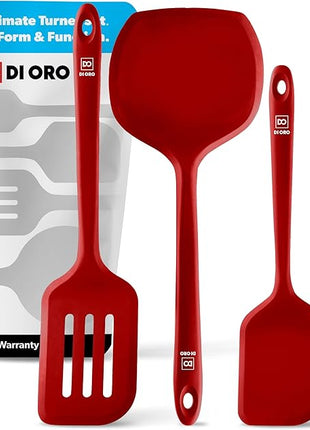 New DI ORO Seamless Series Moda 4-Piece Silicone Turner Spatula Set - 600°F Heat-Resistant Flexible Kitchen Spatulas for Nonstick Cookware - Flippers for Eggs & Pancakes - Utensils for Cooking (Red)