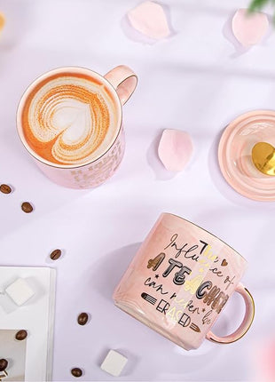 Teacher Appreciation Gifts for Women, Christmas, Birthday, Retirement, Back to School, Graduation, End of Year Gifts - The Influence of A Teacher Can Never Be Erased, 14oz Golden Pattern Marble Mug