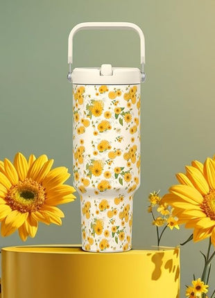 40oz Tumbler with Handle and Straw, Vacuum Insulated Tumblers with Flip Straw and Top Handle, Reusable Insulated Cup for Home, Outdoors, Leakproof, Fits in Cup Holder, Cold for 30 Hours