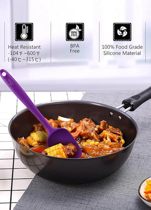 HOTEC 600℉ Heat Resistant BPA-Free Silicone Rubber Spatula Set for Baking, Cooking, and Mixing Non Stick Dishwasher Safe, Purple Set of 5