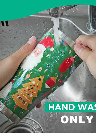 HAUSHOF 20oz Christmas Tumbler, Stainless Steel and Double Wall Insulated Travel Coffee Mug with Lid, Good Choice for Christsmas Gifts-Deep Green with Santa Claus