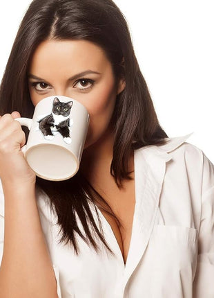 Winston & Bear Black Cat Coffee Mug - Funny Ceramic Coffee Mug Gift for Cat Lovers - Cute Novelty Cup for Men and Women (15oz)