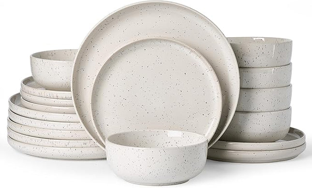 Famiware Meteor Plates and Bowls Sets, 18-Piece Stoneware Dinnerware Sets, Dishes Set for 6, Microwave and Dishwasher Safe Tableware, Creamy White