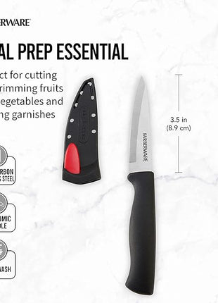 Farberware Edgekeeper 3.5-Inch Paring Knife with Self-Sharpening Blade Cover, High Carbon-Stainless Steel Kitchen Knife with Ergonomic Handle, Razor-Sharp Knife, Black