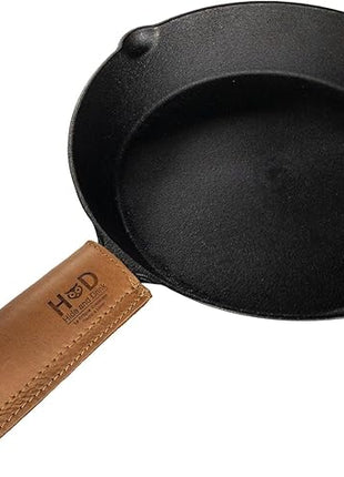 Hide & Drink, Full Grain Leather Hot Handle, Cast Iron Protector, Panhandle Potholder, Double Layered, Double Stitched, Slides On/Off Easily onto Metal Skillet Grips, Handmade, Single Malt Mahogany