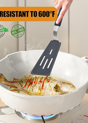 Silicone Spatula Turner Set of 3, Beijiyi 600°F Heat Resistant Cooking Spatulas for Nonstick Cookware, Large Flexible Kitchen Utensils BPA Free Rubber Spatula Set for Egg, Pancake, Fish, Burger