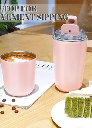 Puraville Insulated Tumblers with Lid, 10 oz Travel Coffee Mug Stainless Steel Vacuum Cup, Leak Proof Reusable Double Walled Coffee Tumbler for Iced and Hot Drinks, Pink