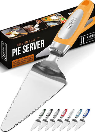 Orblue Pie Server, Essential Kitchen Tool, Serrated on Both Sides, Great for Right or Left Handed Chef, Stainless Steel Flatware, Cake Cutter, Orange