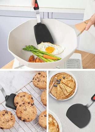 Hotec Silicone Spatula Turner for Nonstick Cookware, Cooking Spatulas 600°F Heat Resistant Large Flexible Rubber Spatula Set of 3, Kitchen Utensils for Flipping Eggs, Burgers, Pancakes, Crepes