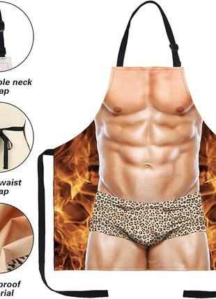 Funny Men Cooking Grilling Aprons Muscles Guy BBQ Funny Gag Gifts for Christmas, White Elephant Gift Exchange (Muscleman 2, One Size)