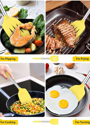 Pack of 2 Silicone Solid Turner, Non Stick Slotted Kitchen Spatulas, High Heat Resistant BPA Free Cooking Utensils, Ideal Cookware for Fish, Eggs, Pancakes(Yellow)
