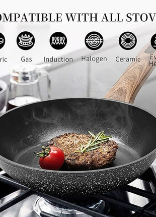 Frying Pan Nonstick - 9.5 Inch Frying Pan,Non Stick Skillet Egg Omelette Pan, Black Nonstick Non Toxic Cooking Pan,Oven Safe, Induction Compatible, PFOA Free