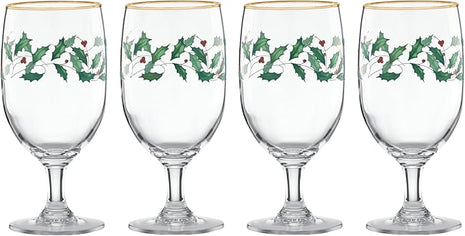 Lenox 849606 Holiday 4-Piece Iced Beverage Glass Set, Christmas Dinnerware, Hosting