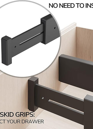 BAMEOS Drawer Dividers Bamboo Separators Organization Expandable Organizers for Kitchen Bedroom Bathroom Dresser Office 4-pack