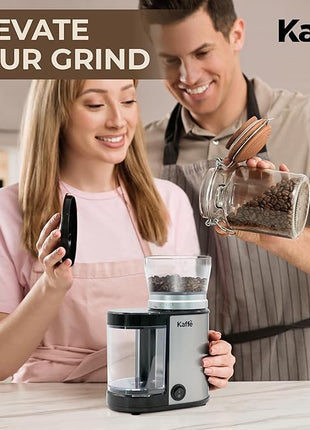 Kaffe Electric Burr Coffee Grinder (5.5oz) w/Adjustable Precise Coarseness Settings - Flat Burr - [Improved Motor] - Precision Coffee Bean Grinder for Home Use - Stainless Steel