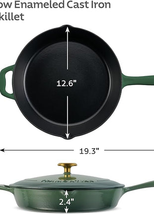 Tramontina Bestow Enameled Cast Iron Skillet with Lid, 12-inch Frying Pan, Cactus with Gold Knob