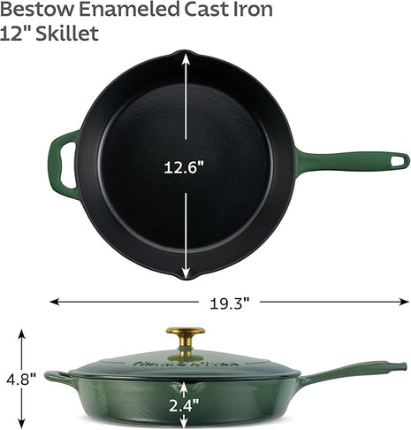 Tramontina Bestow Enameled Cast Iron Skillet with Lid, 12-inch Frying Pan, Cactus with Gold Knob