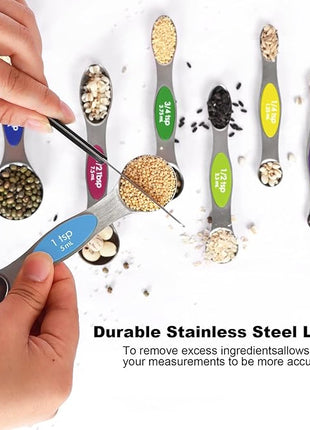 Magnetic Measuring Spoons Set Stainless Steel with Leveler, 8pcs Multicolors Measuring Cups Set for Baking, Measuring Cups and Spoon Set Kitchen Gadgets Apartment Essentials Fits in Spice Jars