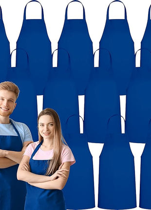 GREEN LIFESTYLE 12 Pack Professional Chef Apron – Grilling Aprons for Men, Waterproof Cooking Apron for BBQ, Work or Restaurant Use, Kitchen Aprons for Women – Royal Blue, No Pockets