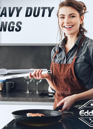 Grill Tongs, Heat Resistant 600 Degrees 17 & 12 Inch Extra Long BBQ Tongs, All Metal Kitchen tongs, Stainless Steel Locking tong for Cooking, Grilling, Barbecue/BBQ, Buffet, Set of 2