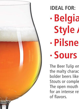 Spiegelau Classic Tulip Beer Glass, European-Made Crystal Drinking Glasses Perfect for Belgian Ales, IPA Beers, Cocktails, Sodas, Beverages, Smoothies, Home Bar Accessories, 15.5 oz, Set of 4