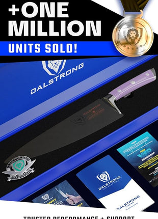 Dalstrong Chef Knife - 8 inch Blade - Gladiator Series - Forged High Carbon German Steel - Razor Sharp Kitchen Knife - Professional Full Tang Knives - Lilac Handle ABS - Sheath - NSF Certified