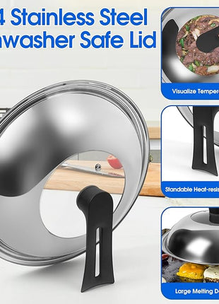 12.5 Inch Carbon Steel Wok For Electric, Induction and Gas Stoves (Lid, Spatula and User Guide Video Included)