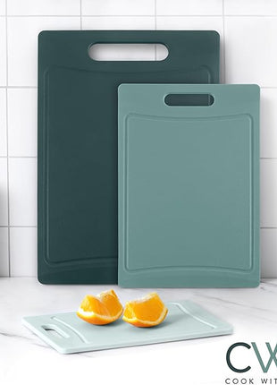 COOK WITH COLOR Non-Slip Cutting Board Set – Kitchen Essentials with Easy Grip Handle for Meat, Veggies, and Fruits, 3 Cutting Boards, Teal