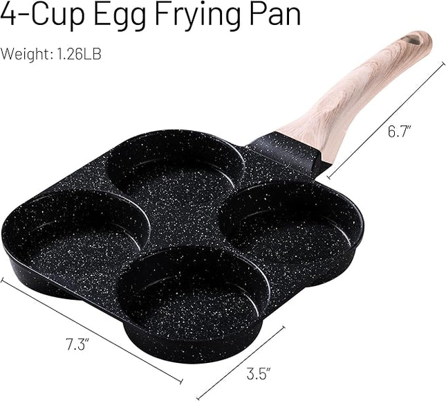 CAROTE Egg Pan Omelette Pan, 4-Cup Nonstick Granite Omelette Skillet - Pancake Pan and Healthy Egg Cooker Suitable for Gas Stove & Induction Cookware, Black