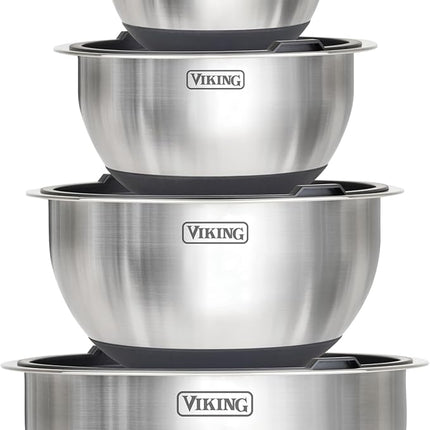 VIKING Mixing Bowls Set, 10 Piece Stainless Steel Kitchen Cookware, Non-Slip Silicone Base, Includes Tight Fit Lids, Dishwasher Safe, Black