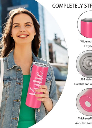 4 Pack 20 Oz Straight Skinny Tumblers,Individually Gift Boxed Stainless Steel Slim Skinny Tumbler Set Bulk, 20 Oz Insulated Slim Thin Travel Tumbler Cup for Diy,Hot Pink