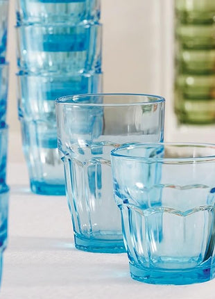 Bormioli Rocco Rock Bar 12.5 oz. Long Drink Stackable Tempered Beverage Glasses for Cold Drinks, Water, and Cocktails, Set of 6, Ice Blue (Pack of 4)