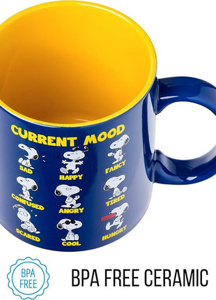 Silver Buffalo Peanuts Featuring Snoopy's Current Mood Various Emotions. Ceramic Mug, 20 Ounces