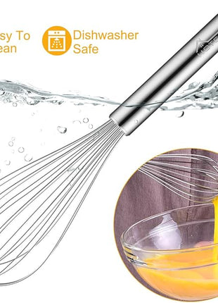 HOTEC 4 Pieces Stainless Steel Whisks Set Wire Whisk Balloon Whisk Egg Beater Kitchen Utensils for Stirring, Beating, Blending